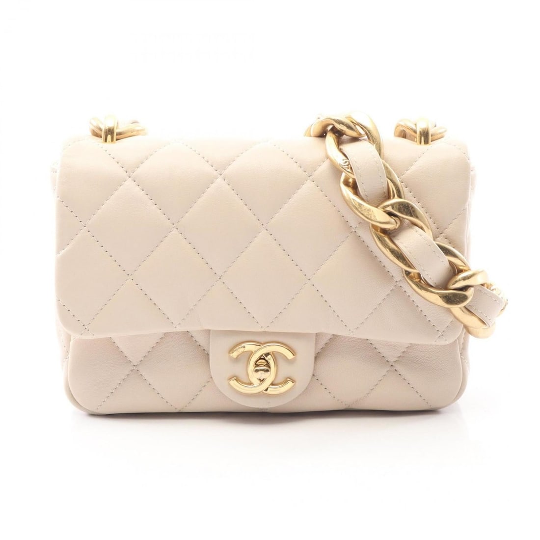 CHANEL Matelasse Small Flap Bag Shoulder in Lambskin Leather, Beige (1 of 13)
