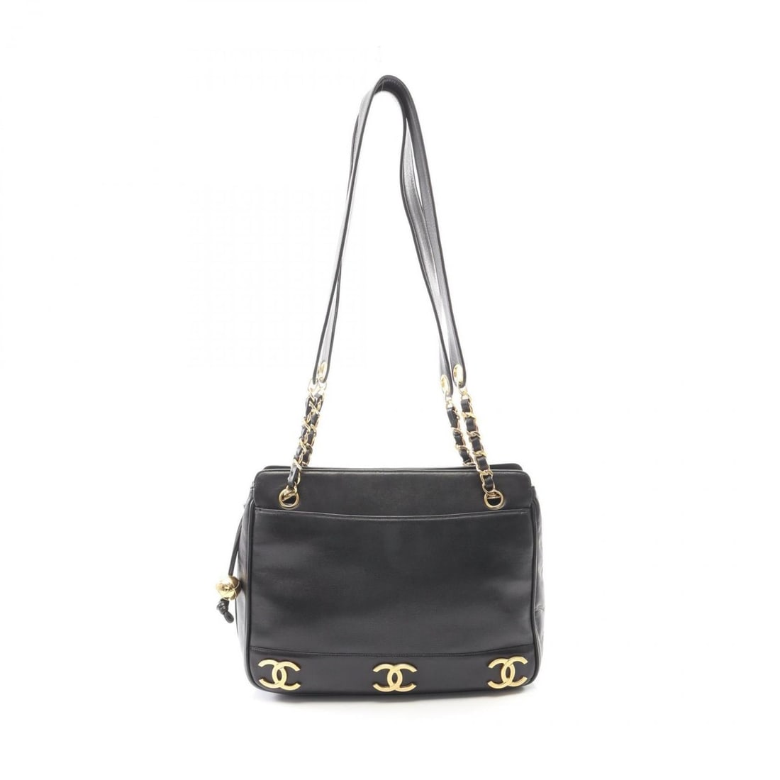 CHANEL Triple Coco Mark Tote Bag, Lambskin Leather, Women's, Black (1 of 13)