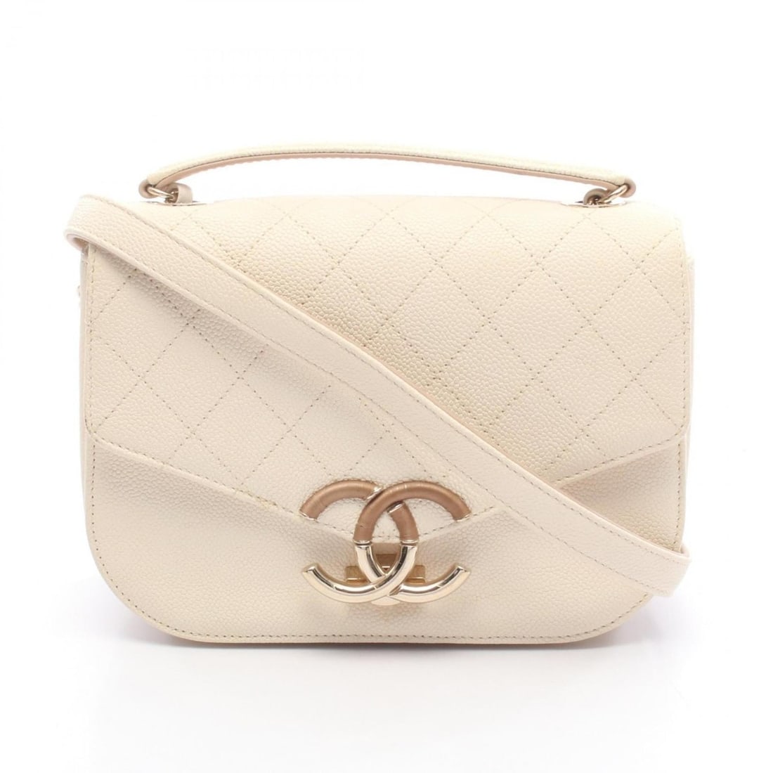 CHANEL Coco Mark Top Handle Flap Bag, Matelasse Shoulder Grained Calf Leather, Beige, Women's,: --- Catalog ---Category: SizeSize (HxWxD): 15cm x 20cm x 5.5cm / 5.9'' x 7.87'' x 2.16''Category: DesignType: Shoulder bagColor: BeigeGender: WomenMaterial: Leather Category: GeneralMPN: A93659Brand: