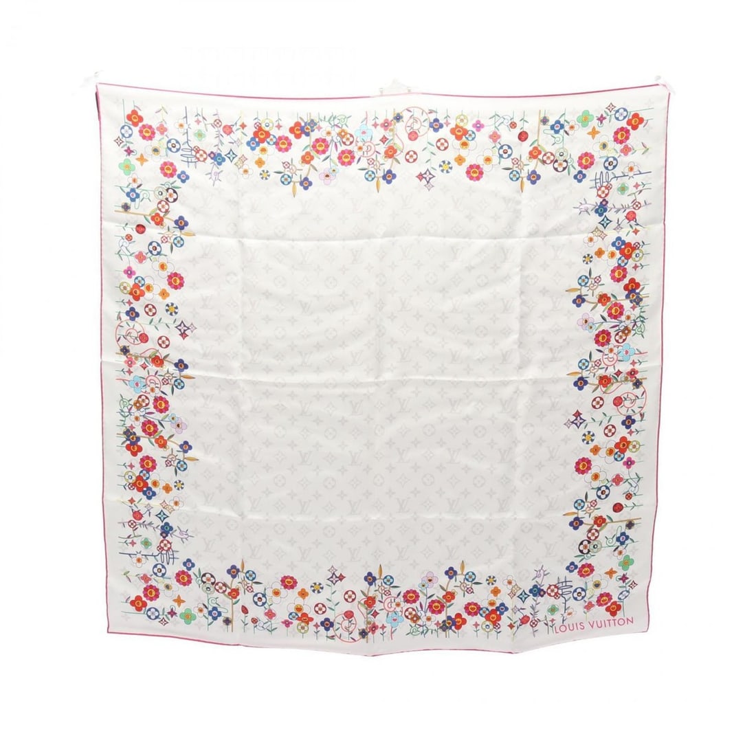 Louis Vuitton x TM Carré 90 Superflat Raspberry Silk Scarf, Women's, White, Multicolor: --- Catalog ---Category: SizeSize (LxW): 90cm x 90cm / 35.43'' x 35.43''Category: DesignType: ScarfColor: Multi-color, WhiteGender: WomenMaterial: Silk Category: GeneralBrand: Louis Vuitton--- Item Li