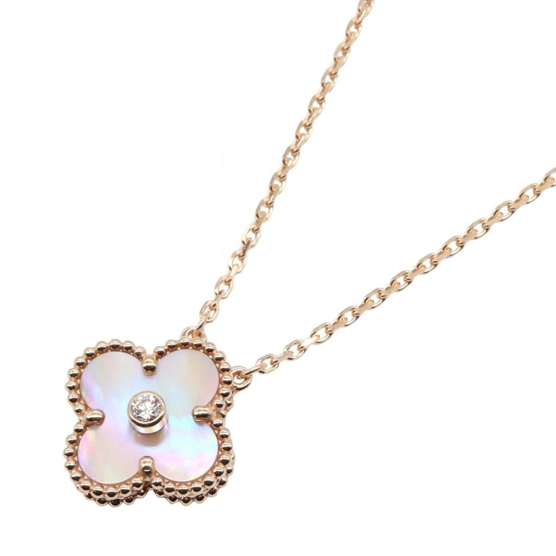 Van Cleef & Arpels Vintage Alhambra Mother-of-Pearl 1PD Necklace in 18K Pink Gold with Diamonds and: --- Catalog ---Category: SizePendant Size: 15mm x 15mm / 0.59'' x 0.59''Neck Circumference: 37 cm - 41.5 cm / 14.56'' - 16.33''Category: DesignColor: Clear, Gold, PinkGender: WomenMaterial: Pink gold