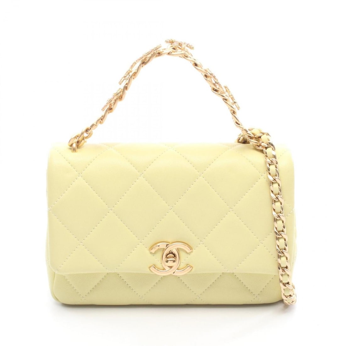 CHANEL Matelasse Coco Mark Shoulder Bag, Leather, Women's, Yellow, AS4595 (1 of 9)