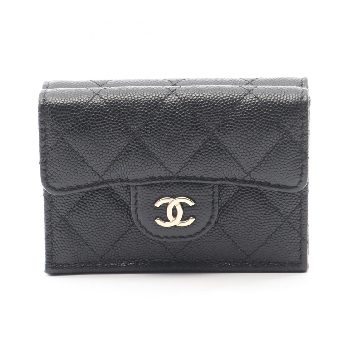 CHANEL Classic Small Flap Wallet Matelasse Trifold in Grained Calfskin Leather, Women's, Black (1 of 16)