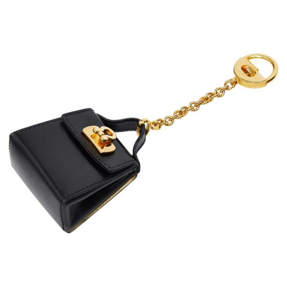 Salvatore Ferragamo Gancini bag motif charm keychain key gold black plated leather women's (1 of 13)