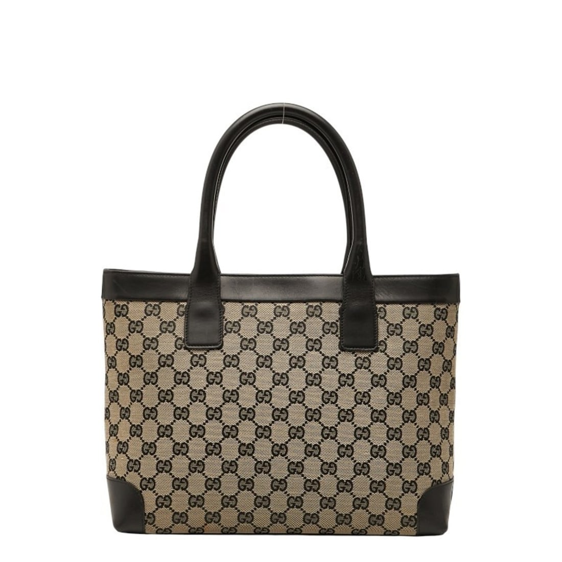 Gucci GG Canvas Handbag Tote Bag 002 1119 002058 Beige Black Leather Women's GUCCI (1 of 11)
