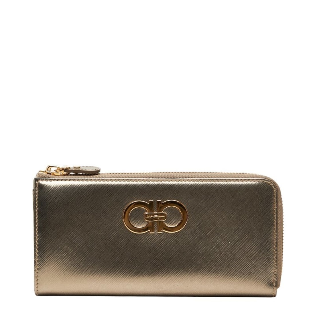 Salvatore Ferragamo Gancini L-shaped zipper long wallet JP-22-B950 gold leather women's (1 of 11)