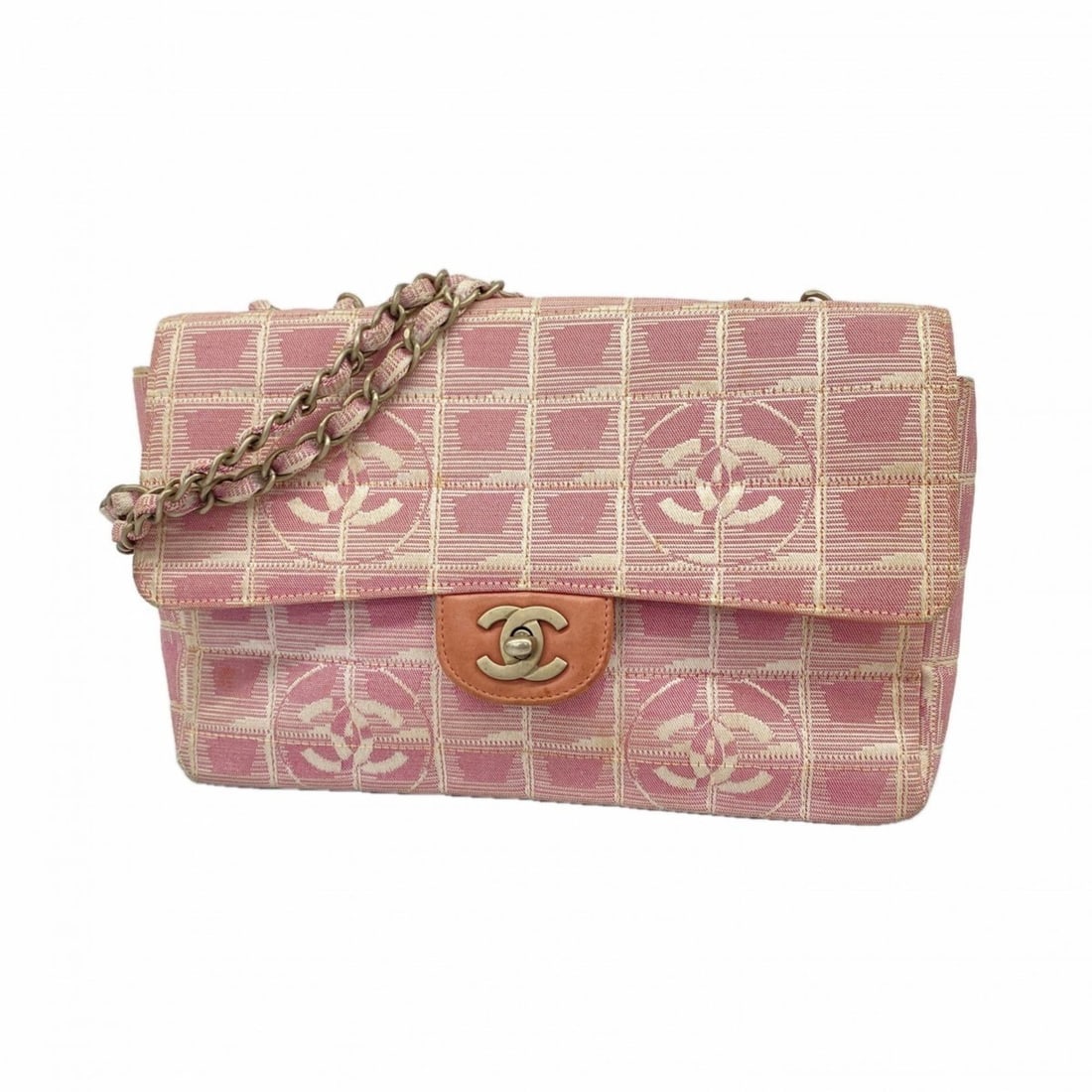Chanel New Travel Shoulder Bag with Double Chain, Nylon, Pink, Women's (1 of 14)