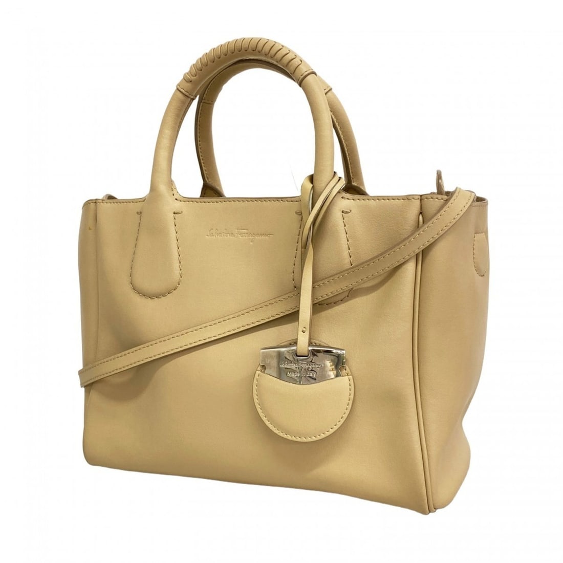 Salvatore Ferragamo beige leather handbag, 2-way bag for women (1 of 17)