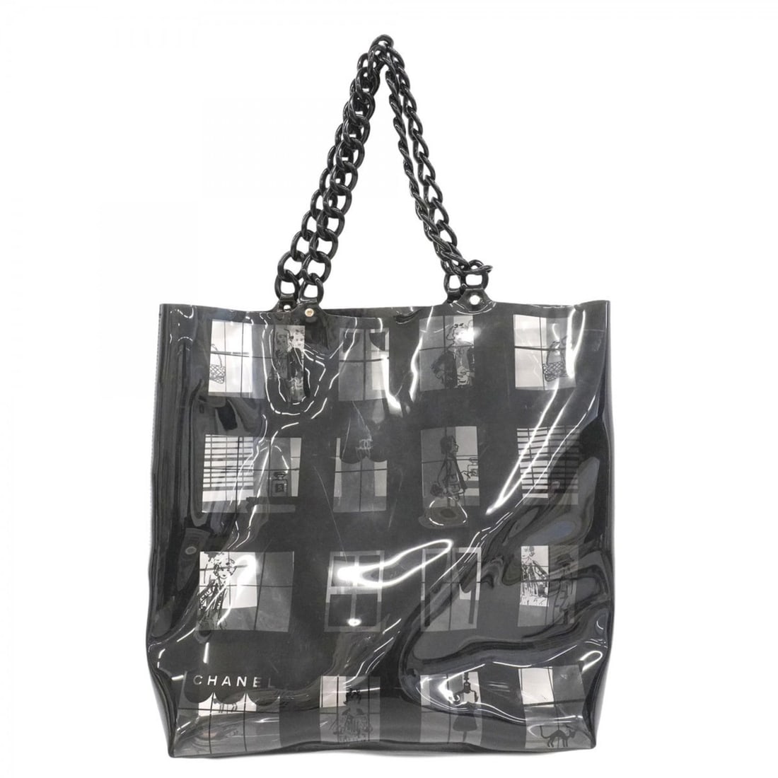 Chanel Chain Tote Bag, Windows, Vinyl, Black, Women's: --- Catalog ---Category: SizeSize (HxWxD): 38cm x 34cm x 10cm / 14.96'' x 13.38'' x 3.93''Category: DesignType: Tote bagColor: BlackGender: WomenMaterial: Vinyl Hardware Color: SilverCategory: General
