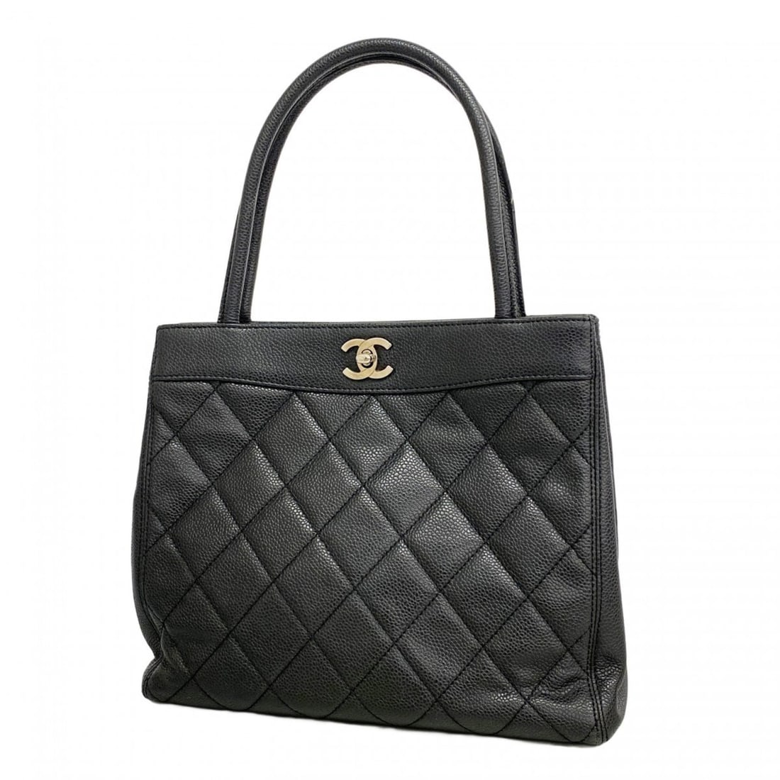 Chanel Matelasse Caviar Leather Handbag, Black, Women's: --- Catalog ---Category: SizeSize (HxWxD): 22cm x 25cm x 9cm / 8.66'' x 9.84'' x 3.54''Category: DesignType: HandbagColor: BlackGender: WomenMaterial: Grained Calfskin Hardware Color: SilverCategory: