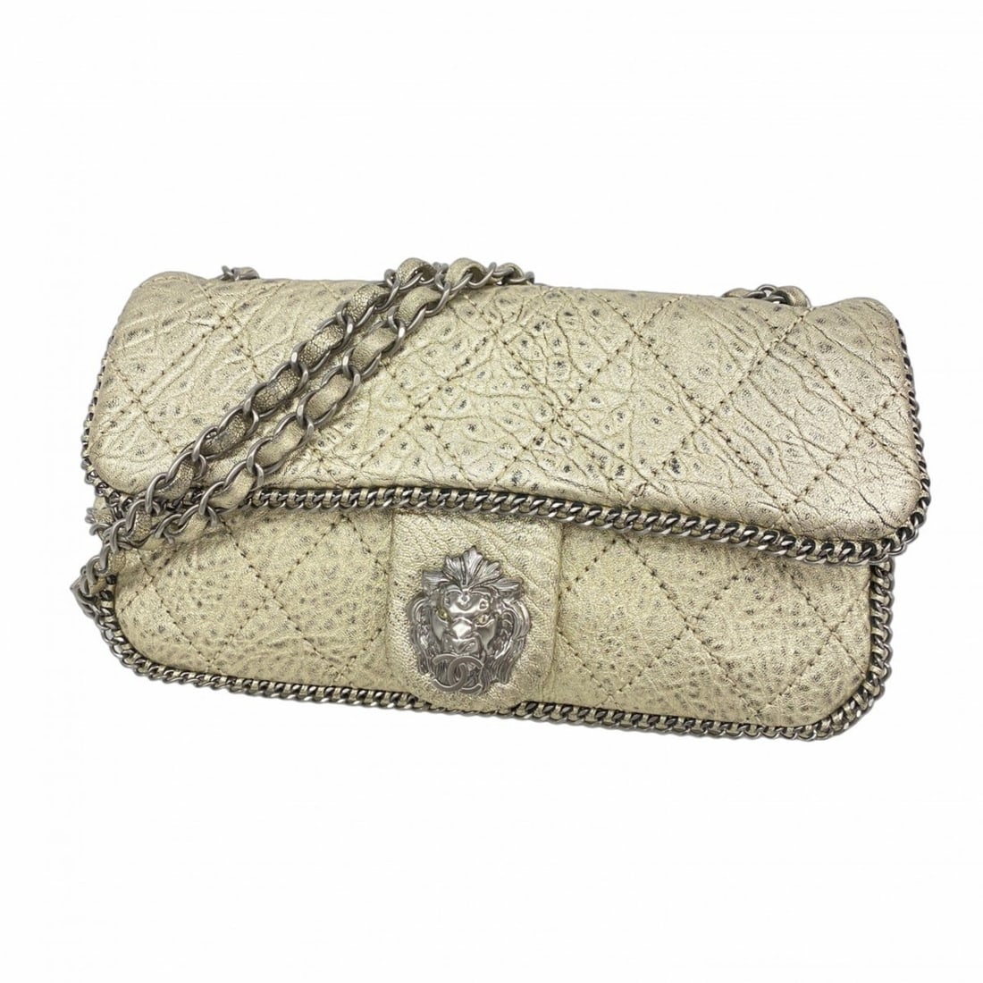 Chanel Shoulder Bag W Chain Lion Motif Calfskin Silver Women's (1 of 11)