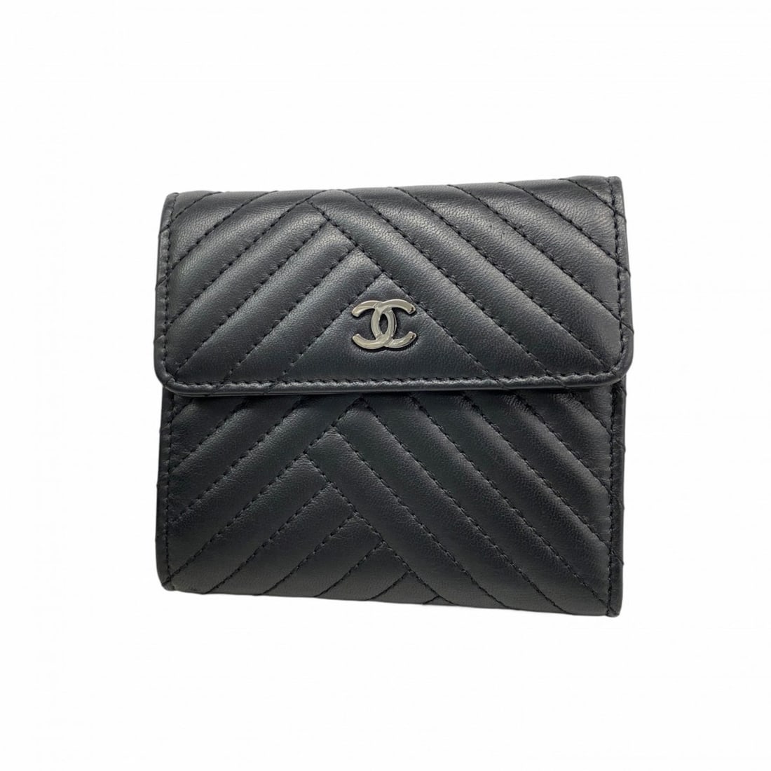 Chanel Tri-fold Wallet, V-Stitch, Lambskin, Black, Women's (1 of 13)