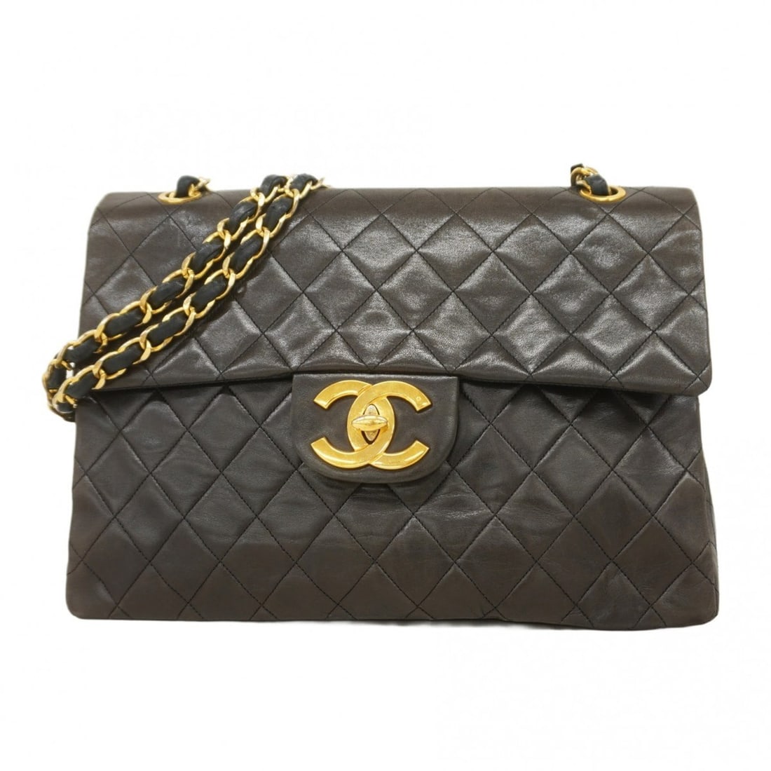 Chanel Shoulder Bag, Large Matelasse, Double Chain, Lambskin, Black, Women's (1 of 20)