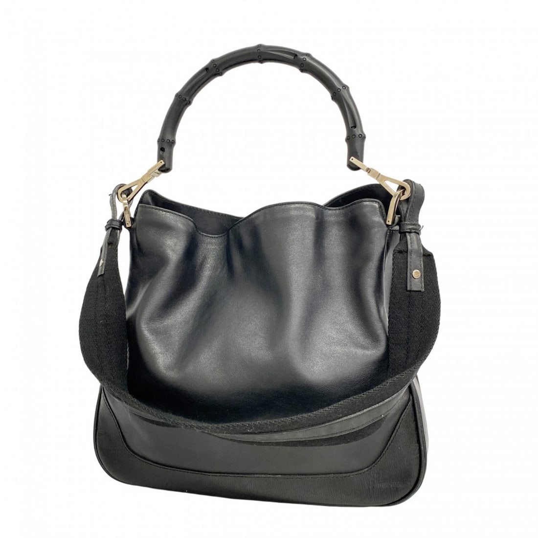 Gucci Bamboo 001 4095 Leather Handbag in Black, 2-Way Bag for Women: --- Catalog ---Category: SizeSize (HxWxD): 29cm x 29.5cm x 7.5cm / 11.41'' x 11.61'' x 2.95''Category: DesignType: HandbagColor: BlackGender: WomenMaterial: Leather Hardware Color: SilverCategory: Gen
