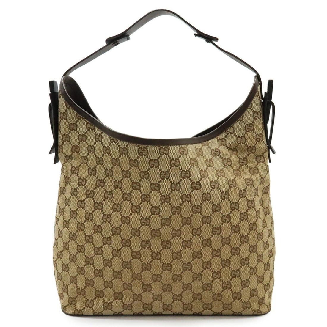 GUCCI GG Canvas Shoulder Bag in Khaki Beige and Brown Leather (106242) (1 of 10)