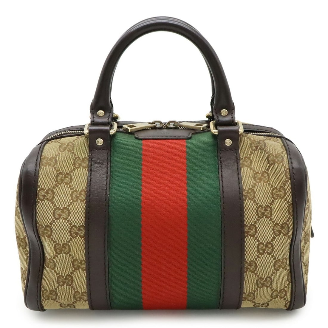 GUCCI GG Canvas Sherry Line Handbag (Shoulder Strap Missing) Leather Khaki Beige/Dark Brown 269876 (1 of 9)