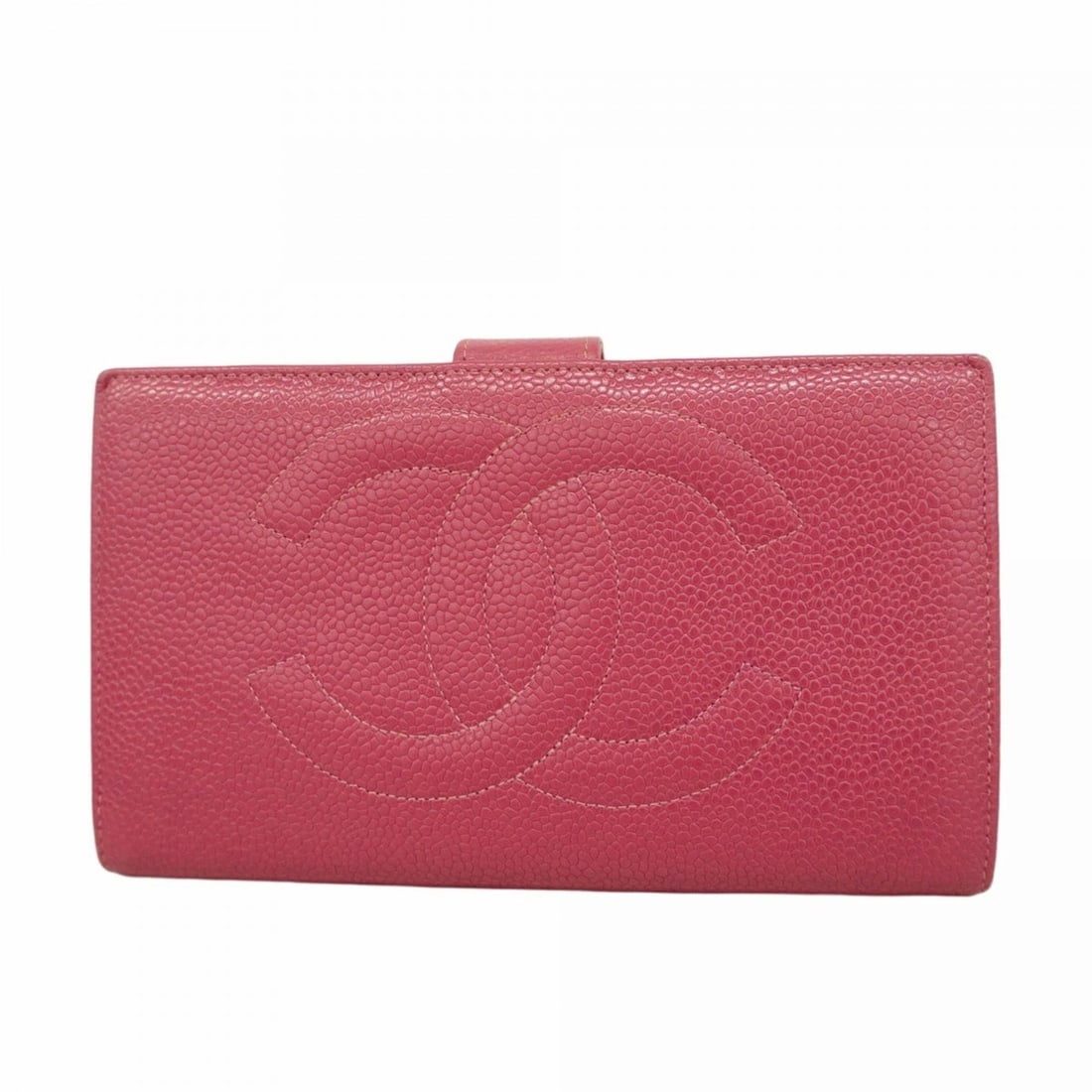 Chanel long wallet in caviar skin, pink, for women: --- Catalog ---Category: SizeSize (HxWxD): 10.5cm x 17.5cm x 1.5cm / 4.13'' x 6.88'' x 0.59''Category: DesignType: Long wallet (bi-fold)Color: PinkGender: WomenMaterial: Grained Calfskin Category: Gen