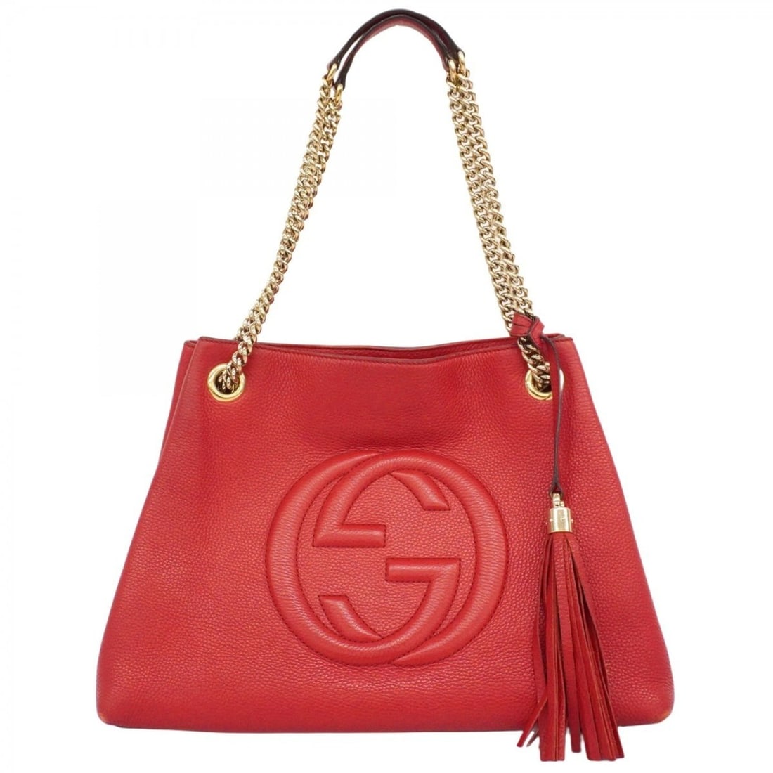 Gucci Soho Shoulder Bag 536196 Leather Red Champagne Women's: --- Catalog ---Category: SizeSize (HxWxD): 27.5cm x 38cm x 12cm / 10.82'' x 14.96'' x 4.72''Category: DesignType: Shoulder bagColor: Red colorGender: WomenMaterial: Leather Hardware Color: Champagne g