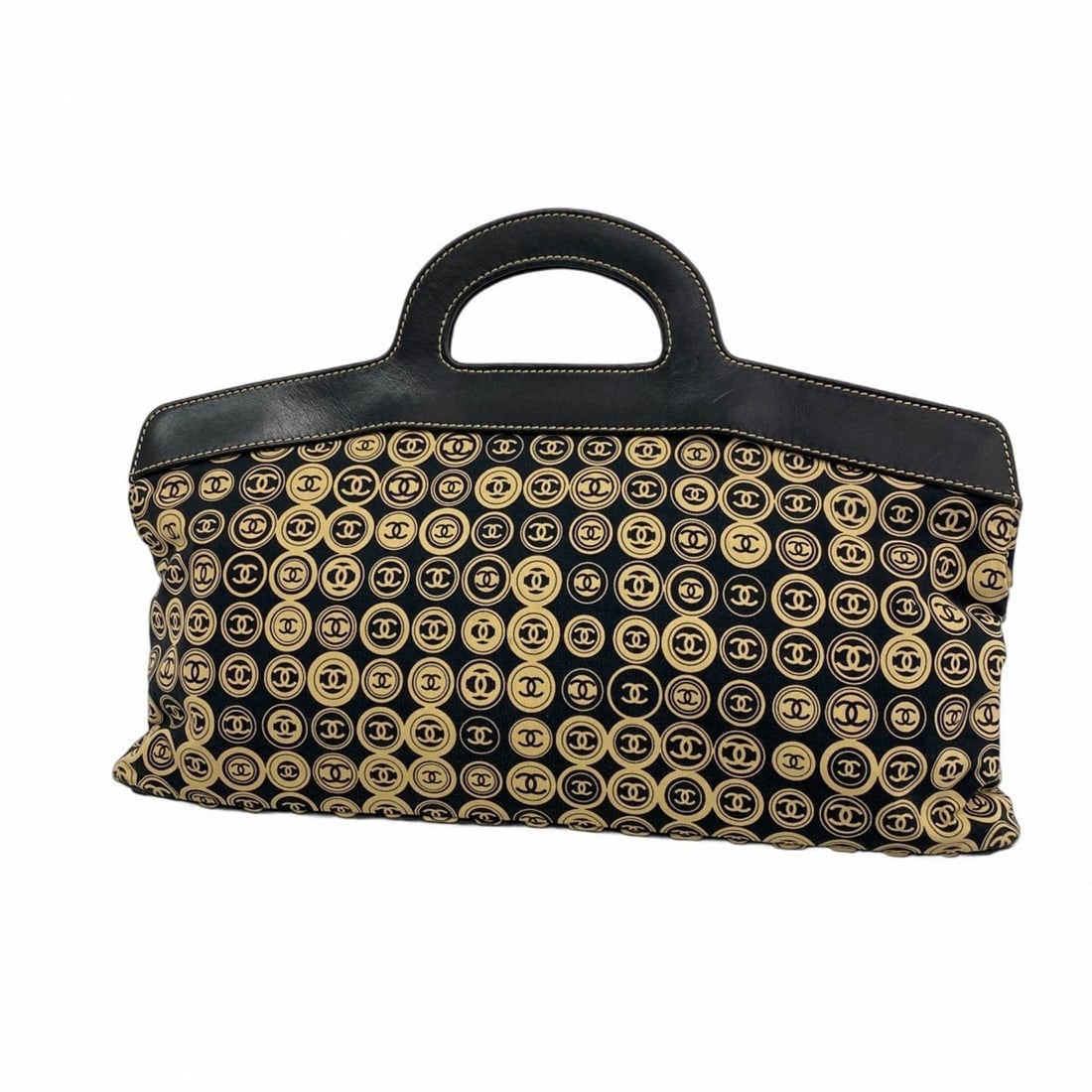 Chanel handbag cotton black beige women's (1 of 20)