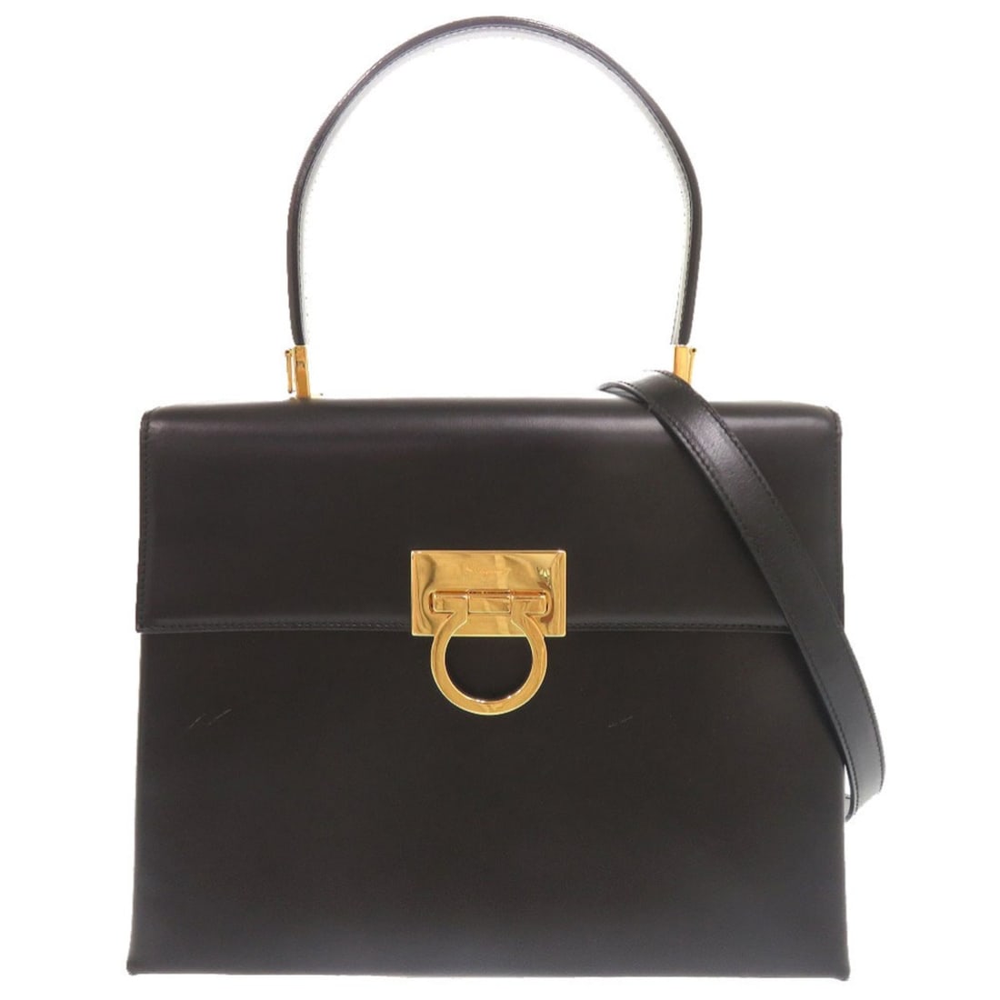 Excellent condition Salvatore Ferragamo Gancini leather black 2-way handbag/shoulder bag, (1 of 16)
