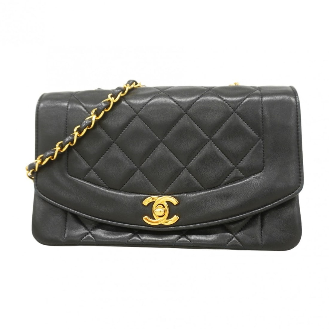 Chanel Diana Matelasse Chain Shoulder Bag in Lambskin, Black, Women's (1 of 18)