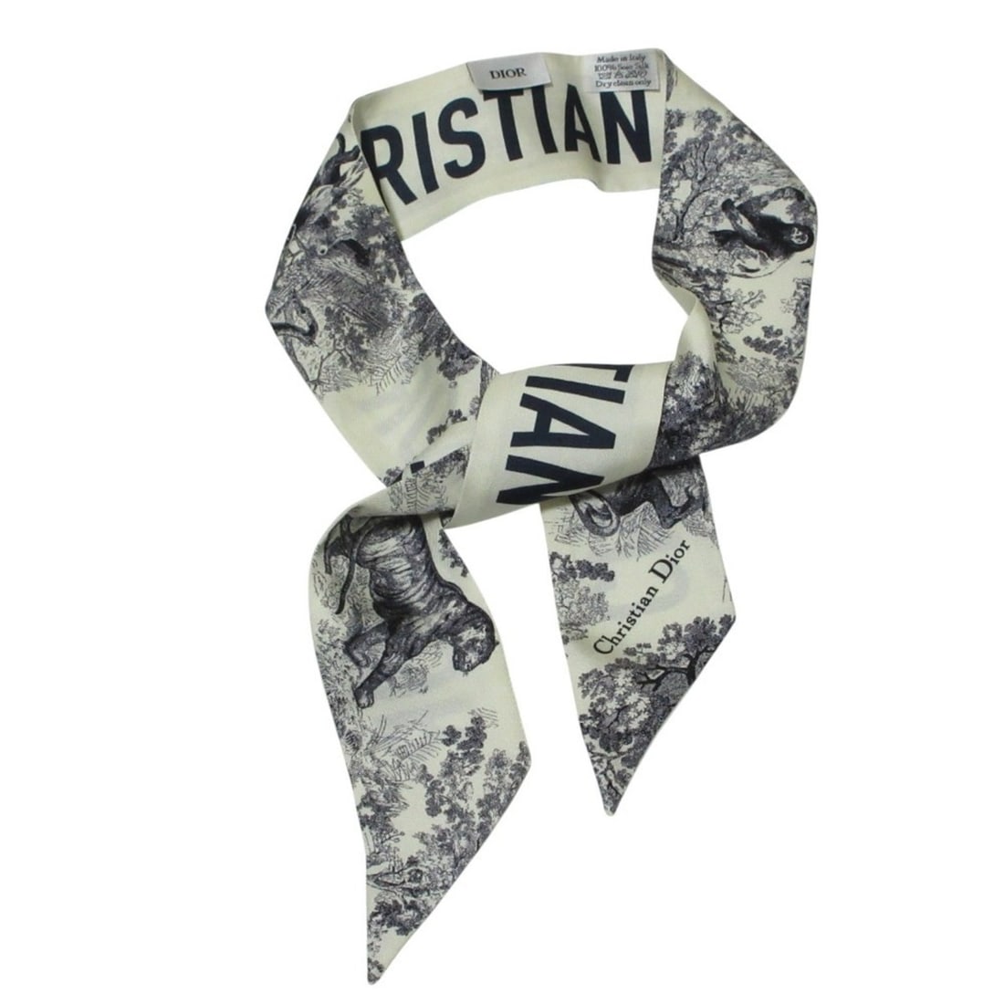 High-quality Christian Dior Silk Toile de Jouy Sauvage Mitzah Scarf in White and Navy. Women's. Luxs (1 of 12)