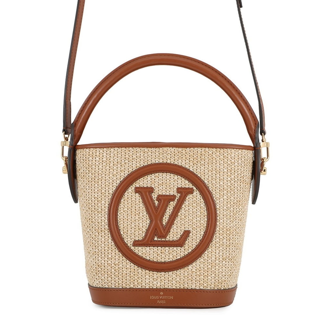 Louis Vuitton Petit Bucket Handbag in Raffia/Leather M59962, 2-way shoulder bag: --- Catalog ---Category: SizeWeight: 360g / 12.69oz.Size (HxWxD): 18.5cm x 22cm x 13.5cm / 7.28'' x 8.66'' x 5.31''Strap Length: 108cm - 118cm / 42.51'' - 46.45''Category: DesignType: HandbagColor: Be