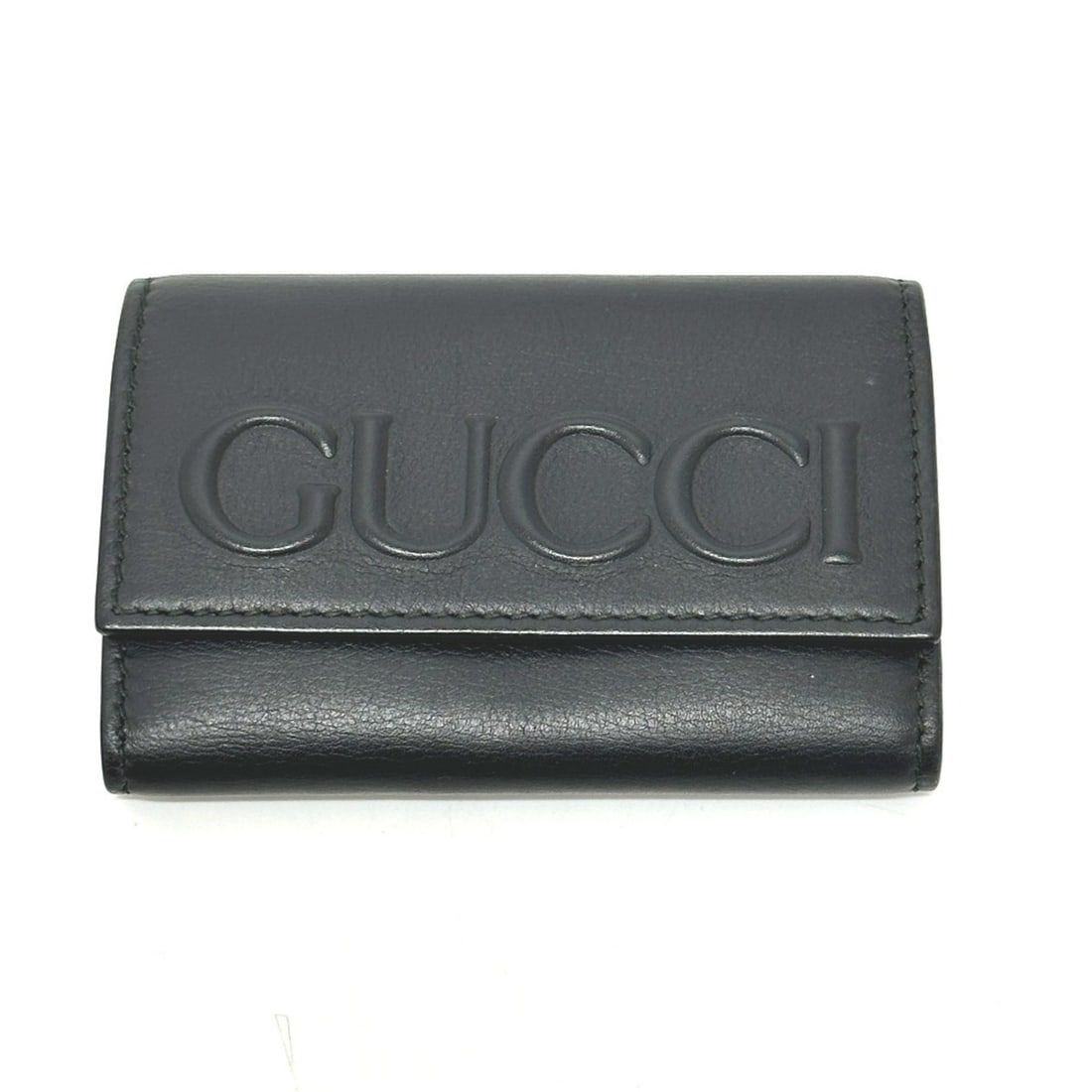 GUCCI 428781 Embossed Logo Keychain Key Ring 6-Key Case Leather Women's Black (1 of 12)