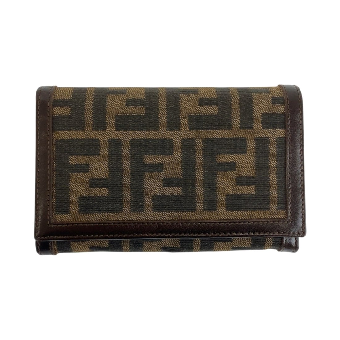 FENDI Zucca pattern brown canvas/leather wallet with silver hardware, 31052, compact folding wallet,: --- Catalog ---Category: SizeSize (HxWxD): 10cm x 15cm x 3cm / 3.93'' x 5.9'' x 1.18''Category: DesignType: Wallet (bi-fold)Color: BrownGender: Men,WomenMaterial: Canvas , Leather Category: