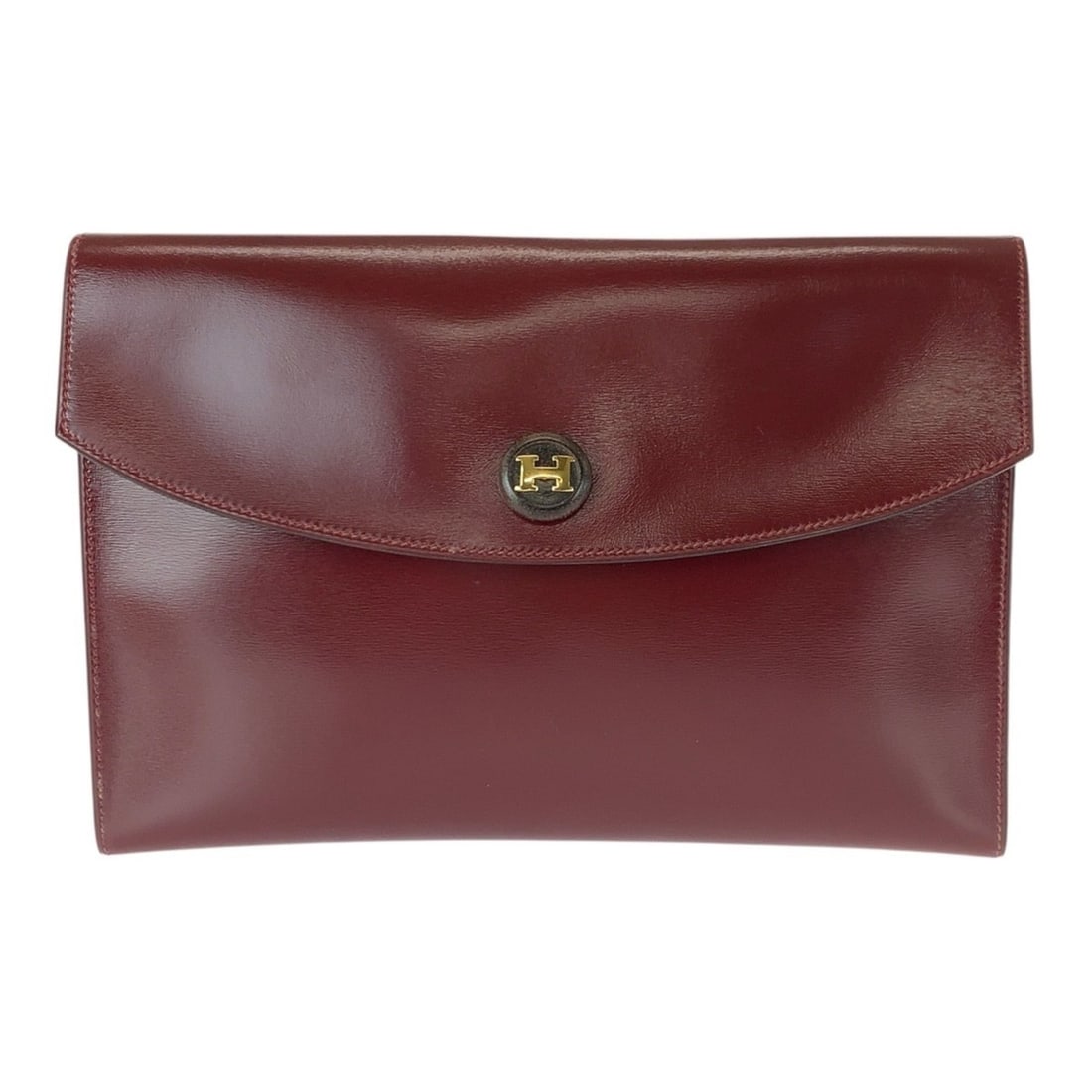 HERMES Vintage Pochette Rio in Wine Red with Rouge H and Gold Hardware. Box Calf Leather Clutch Bag (1 of 10)