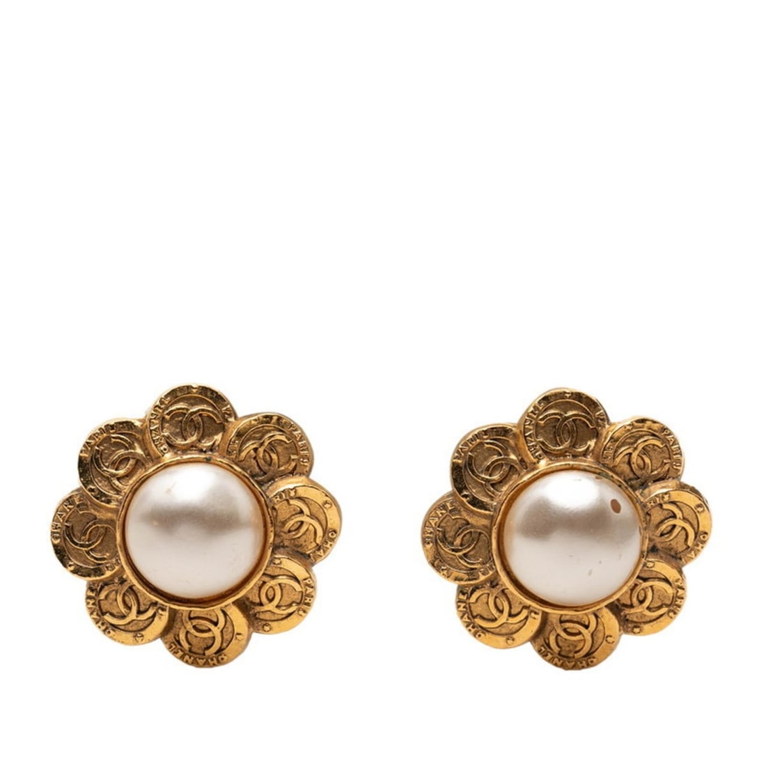 Chanel Coco Mark Flower Motif Earrings, Gold Plated, Women's, CHANEL: --- Catalog ---Category: SizeSize (HxWxD): 36.80mm x 35.50mm / 1.45'' x 1.40''Category: DesignType: Clip earringsColor: GoldGender: WomenCategory: GeneralBrand: Chanel--- Item List ---Section: Conditi