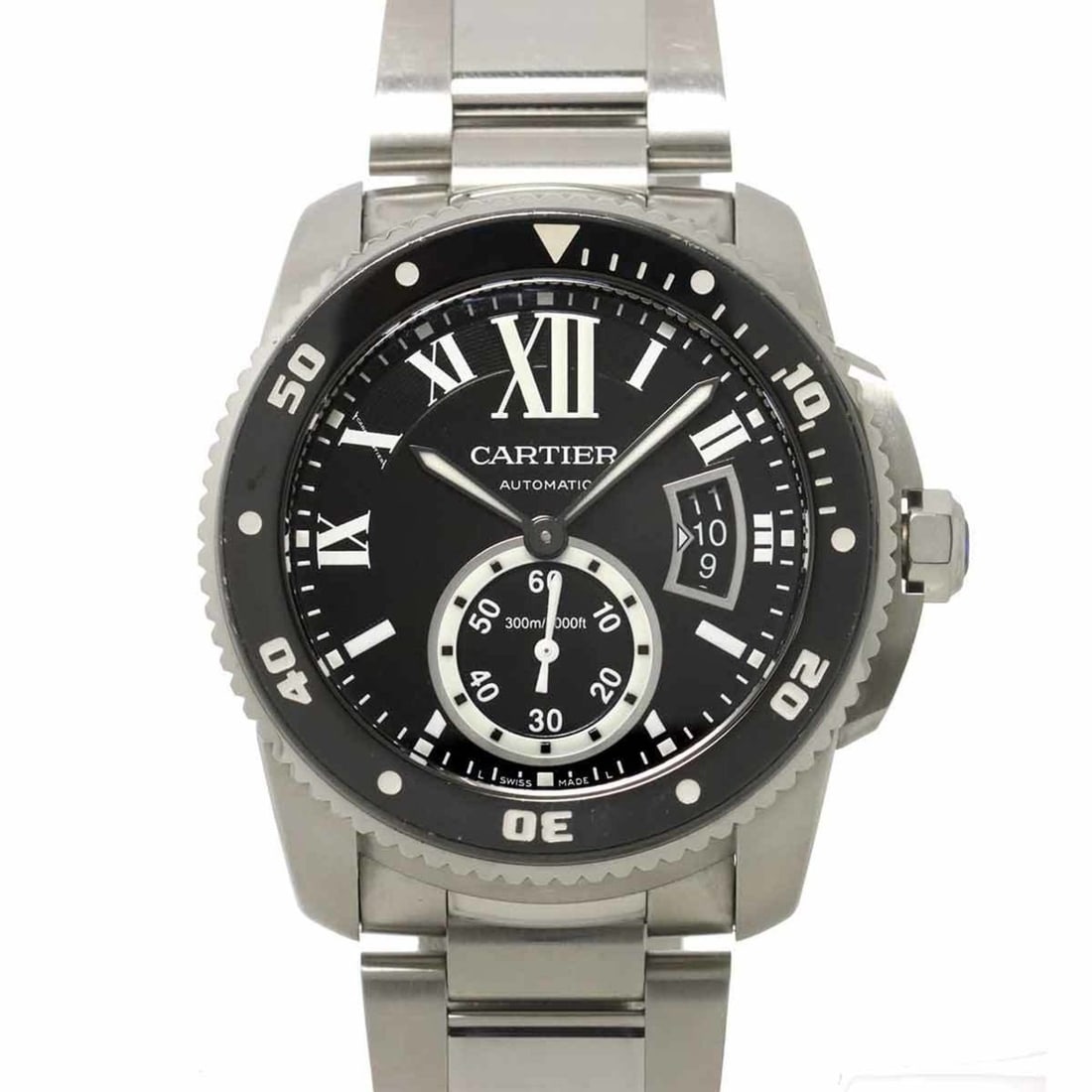 Cartier Calibre de Diver W7100057 Men's Watch with Date Display, Black, Automatic Movement: --- Catalog ---Category: SizeWrist Size: 17cm / 6.69''Case Diameter: 43mm / 1.69''Category: DesignType: WristwatchGender: MenColor (Dial): BlackMaterial (Band): Stainless steelMaterial (Case): Stainle