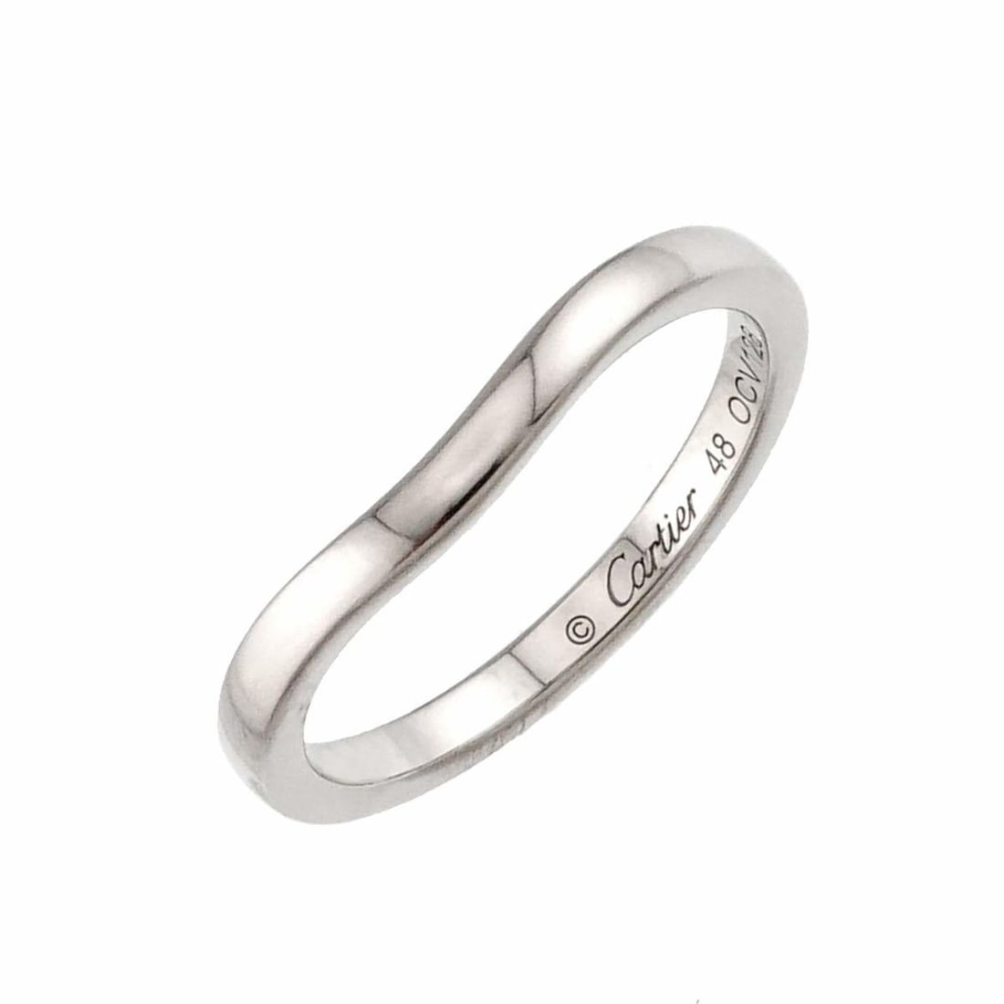 Cartier Ballerina Curve #48 Ring, 2.1mm Wide, Platinum: --- Catalog ---Category: SizeUS Size: 4.5Brand Size: 48Category: DesignType: Band ringGender: WomenMaterial: Platinum 950Category: GeneralBrand: Cartier--- Item List ---Section: ConditionRanking: Rank