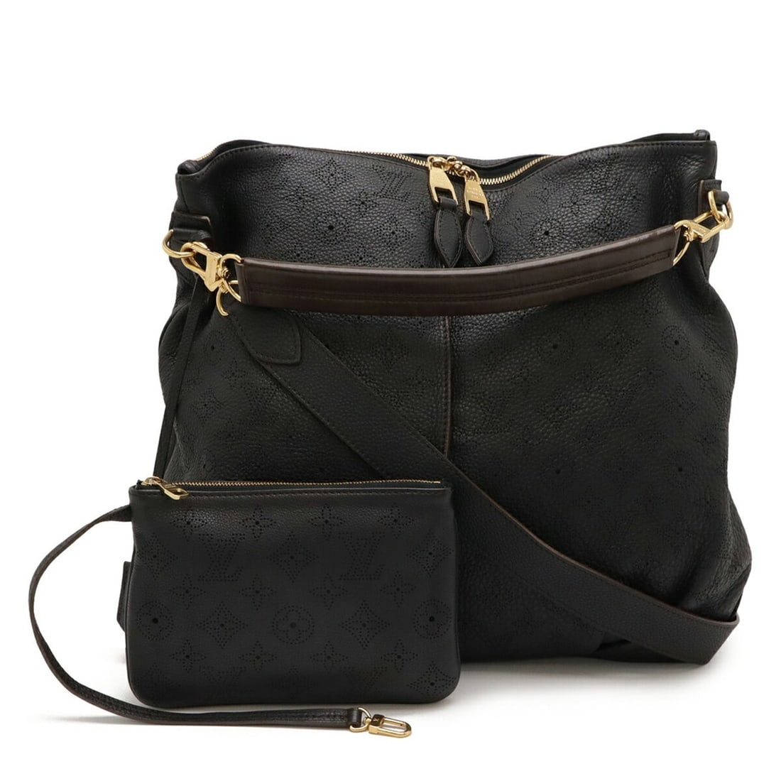 LOUIS VUITTON Monogram Mahina Selene MM Handbag/Shoulder Bag, Noir, Black, M93987: --- Catalog ---Category: SizeSize (HxWxD): 36cm x 43cm x 5.5cm / 14.17'' x 16.92'' x 2.16''Category: DesignType: Handbag, Pouch, Shoulder bagColor: BlackGender: WomenMaterial: Leather Category: Genera