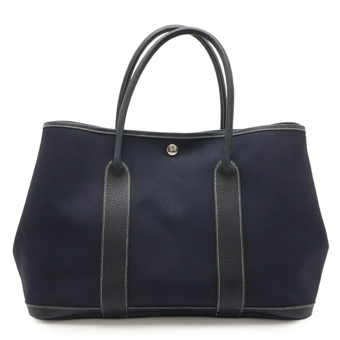 HERMES Garden PM Tote Bag, Handbag, Toile Officier Canvas and Leather, Navy Blue, ?I Stamp (1 of 11)