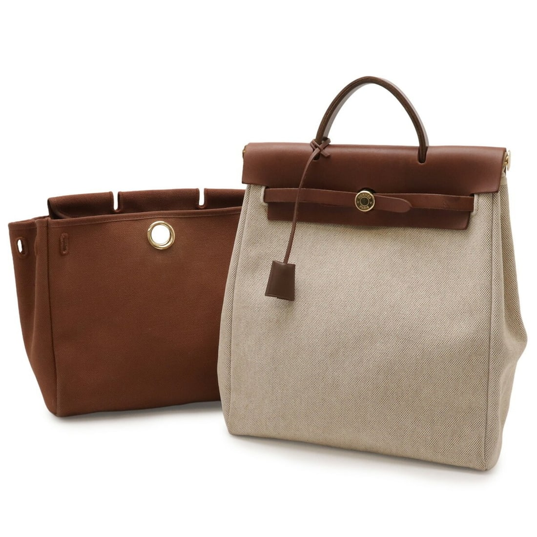 HERMES Hermès Airbag Ad PM Backpack/Handbag in Toile H Leather (Beige/Brown) with E Stamp: --- Catalog ---Category: SizeSize (HxWxD): 35cm x 28.5cm x 11.5cm / 13.77'' x 11.22'' x 4.52''Category: DesignType: Backpack, HandbagColor: Beige brownGender: WomenMaterial: Toile H , Leather Category