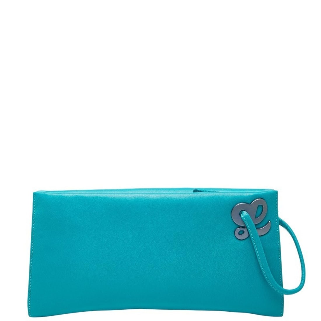 LOEWE logo clutch bag in teal blue leather for women (1 of 11)