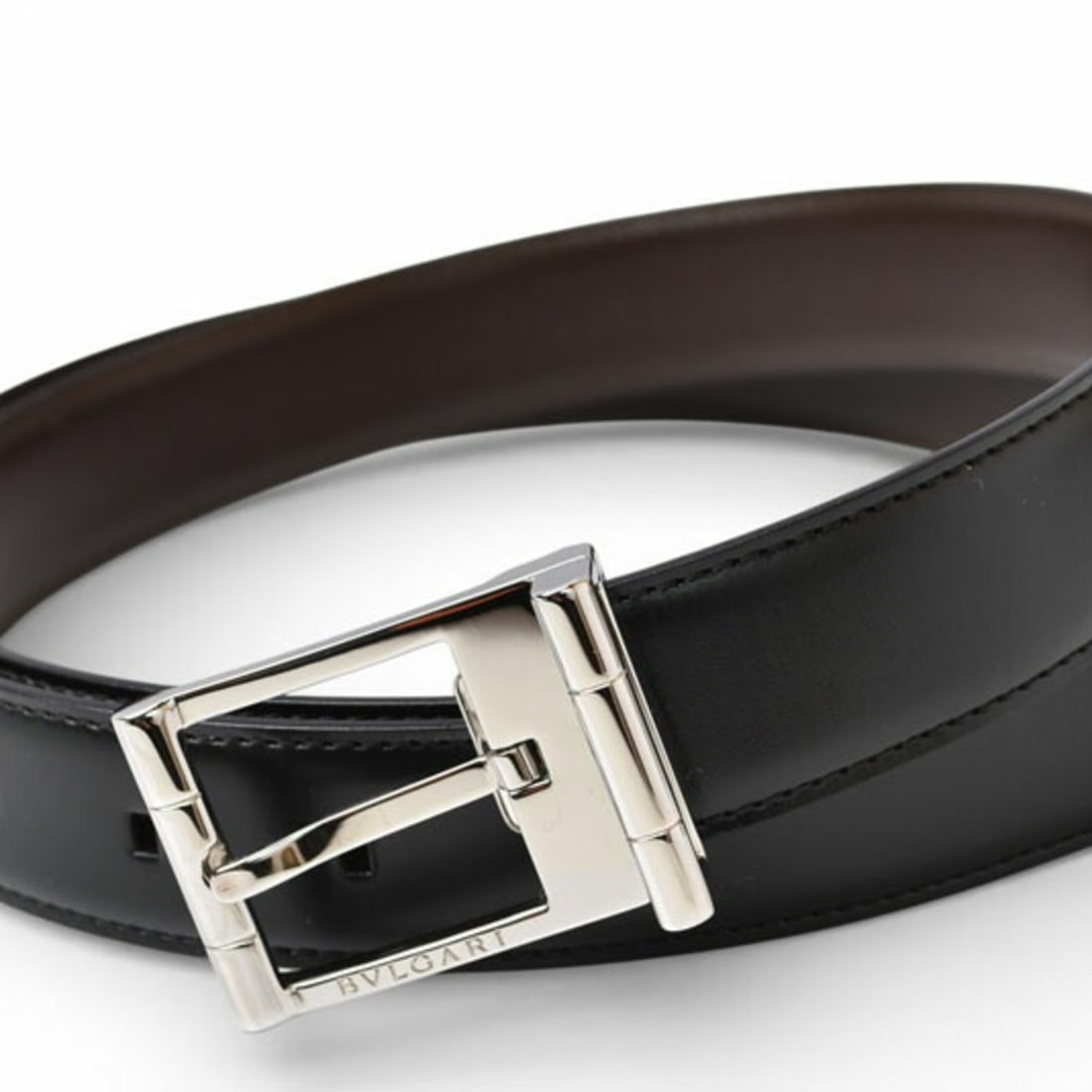 Bvlgari Unused Reversible Leather Belt, Free Size, Black and Brown, Men's (1 of 11)