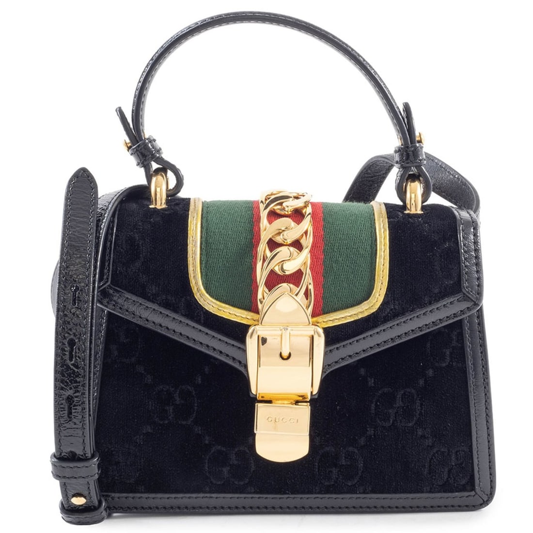 Gucci Sylvie Mini Handbag, Sherry Line, Suede and Leather, Black, 2-Way: --- Catalog ---Category: SizeSize (HxWxD): 14cm x 20cm x 7.5cm / 5.51'' x 7.87'' x 2.95''Category: DesignType: Handbag, Shoulder bagColor: BlackGender: WomenMaterial: Suede , Leather Category: General