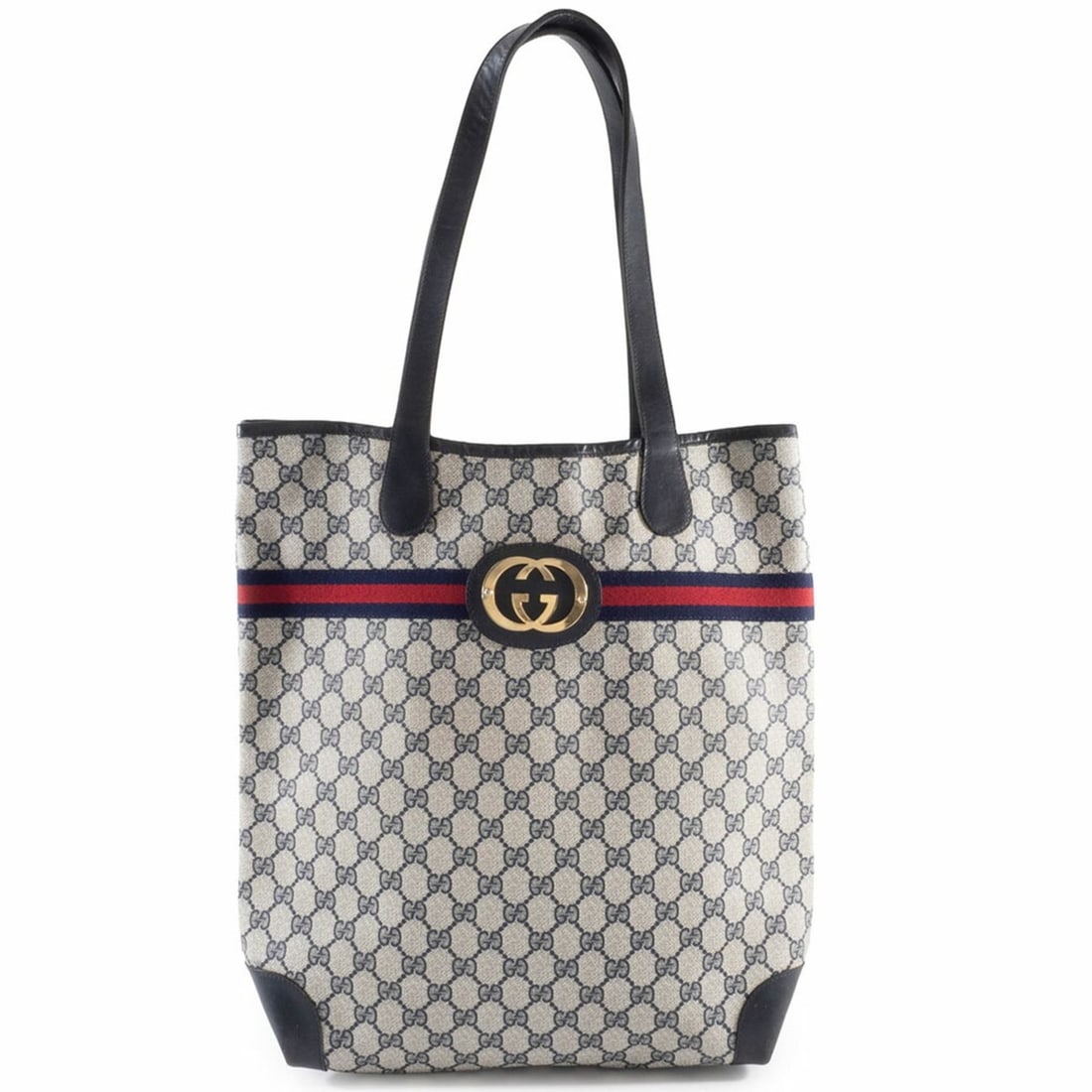 Gucci Women's Old Tote Bag in GG Supreme Leather, Navy: --- Catalog ---Category: SizeSize (HxWxD): 37cm x 38cm x 9cm / 14.56'' x 14.96'' x 3.54''Category: DesignType: Tote bagColor: NavyGender: WomenMaterial: GG Supreme , Leather Category: GeneralBrand: Gu
