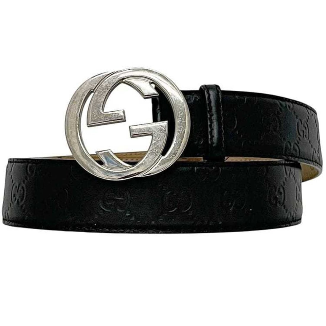 Gucci Belt ec-24923 Black Shima 114984 525040 99cm Waist Leather GUCCI 39mm Interlocking GG Buckle (1 of 11)
