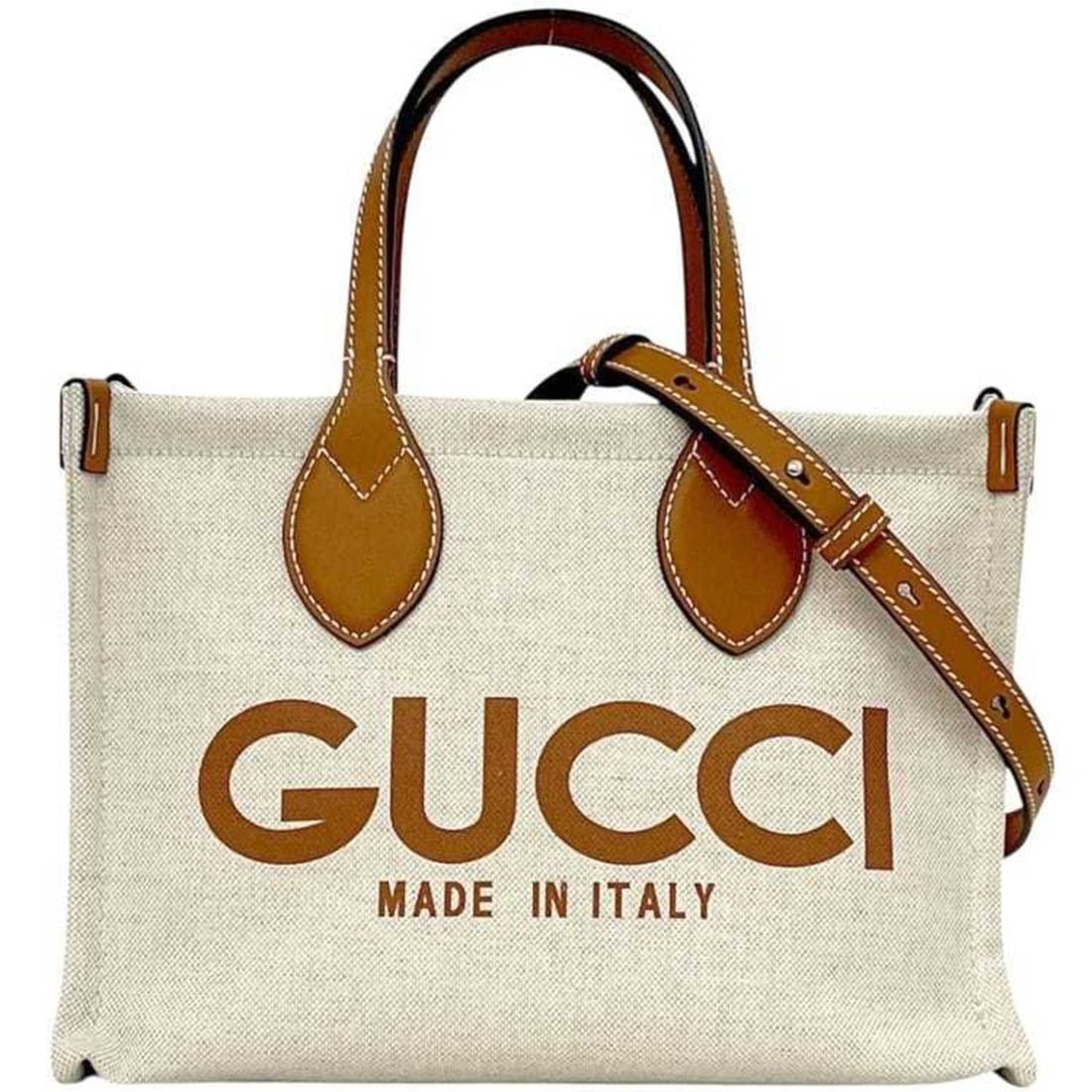 Gucci 2-way print handbag f-25014 beige camel brown 772144 unused canvas and leather 520981 GUCCI (1 of 11)