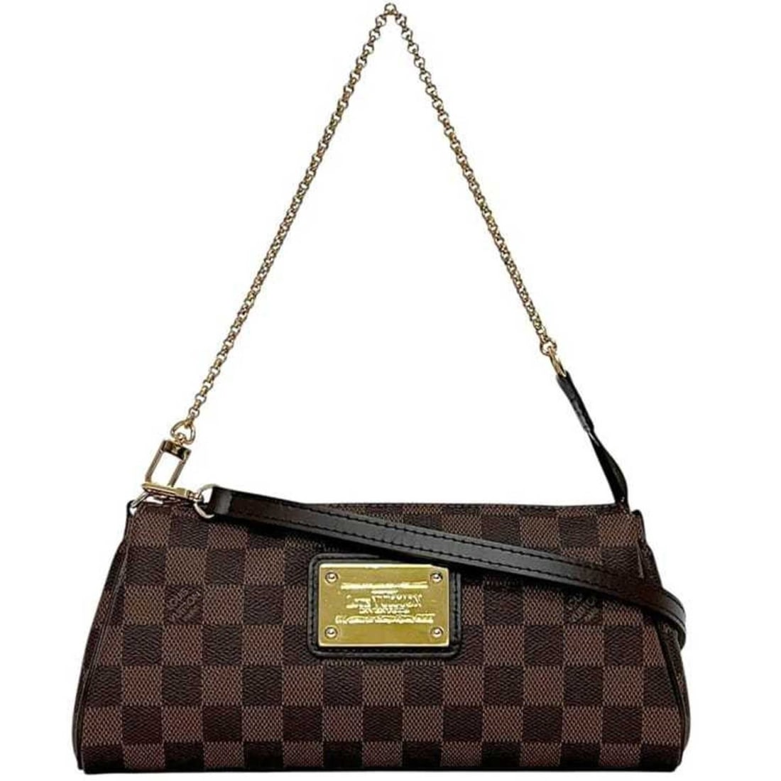 Louis Vuitton 2-way Eva bag f-25039 Brown Damier Ebene N55213 canvas leather LOUIS VUITTON pouch: --- Catalog ---Category: SizeSize (HxWxD): 12.5cm x 25.5cm x 5cm / 4.92'' x 10.03'' x 1.96''Category: DesignType: Handbag, Pouch, Shoulder bagColor: Brown, Damier Canvas, EbeneGender: WomenMaterial: D