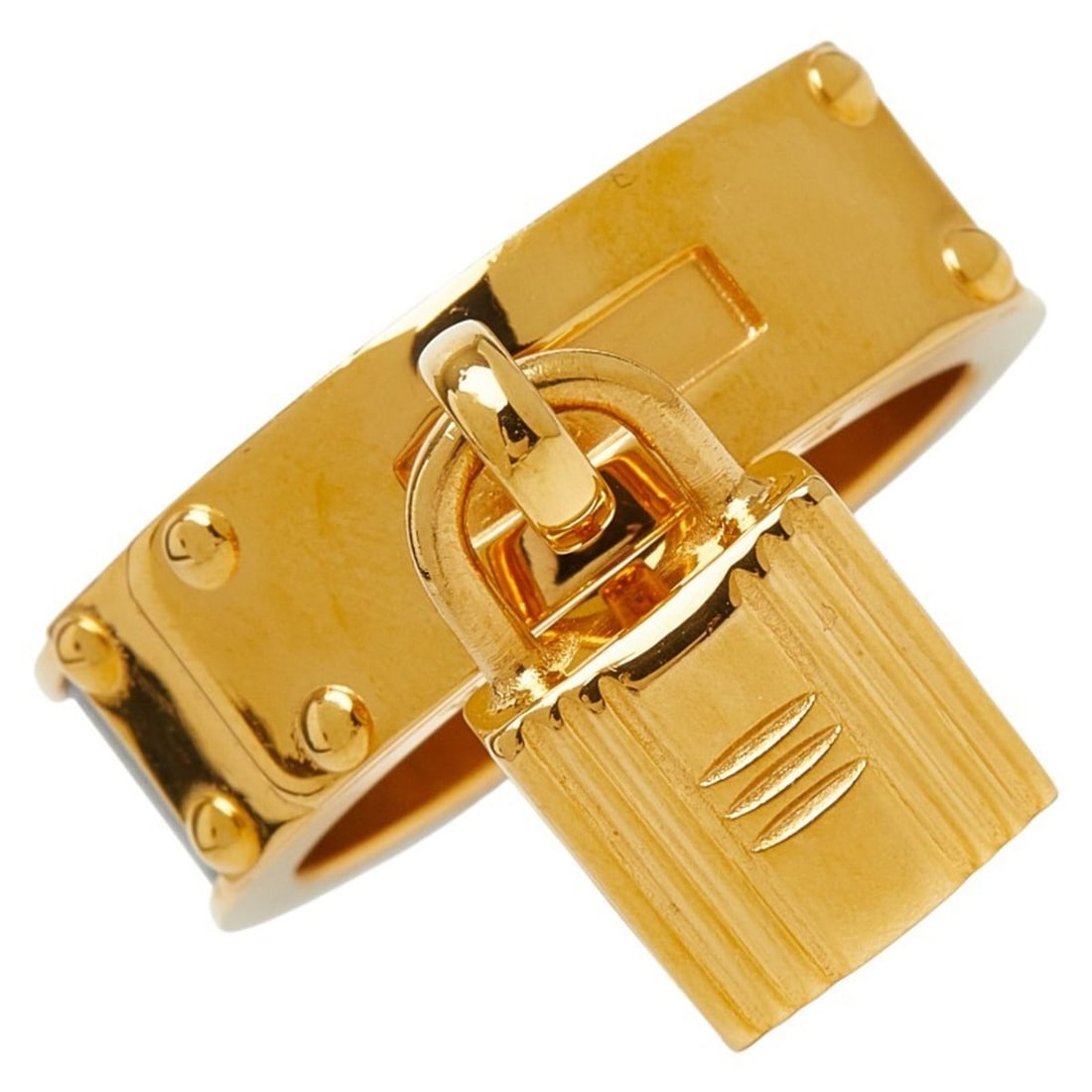 Hermes Hermès Kelly Cadena Motif Scarf/Muffler Ring in Gold and Black Plated Leather for Women: --- Catalog ---Category: DesignType: Scarf ringColor: Black, GoldGender: WomenMaterial: Leather Category: GeneralBrand: HermesCategory: Physical PropertiesSize (HxWxD): 7.6cm x 24.6cm / 2.99'' x 9.68'