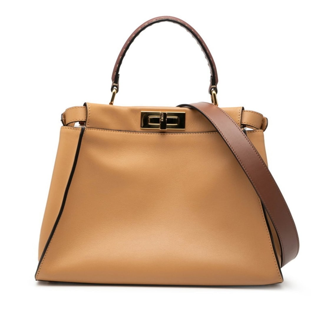 Fendi Selleria Peekaboo Regular Handbag/Shoulder Bag 2WAY 8BN290 Brown, Bordeaux, and Gold Leather (1 of 9)