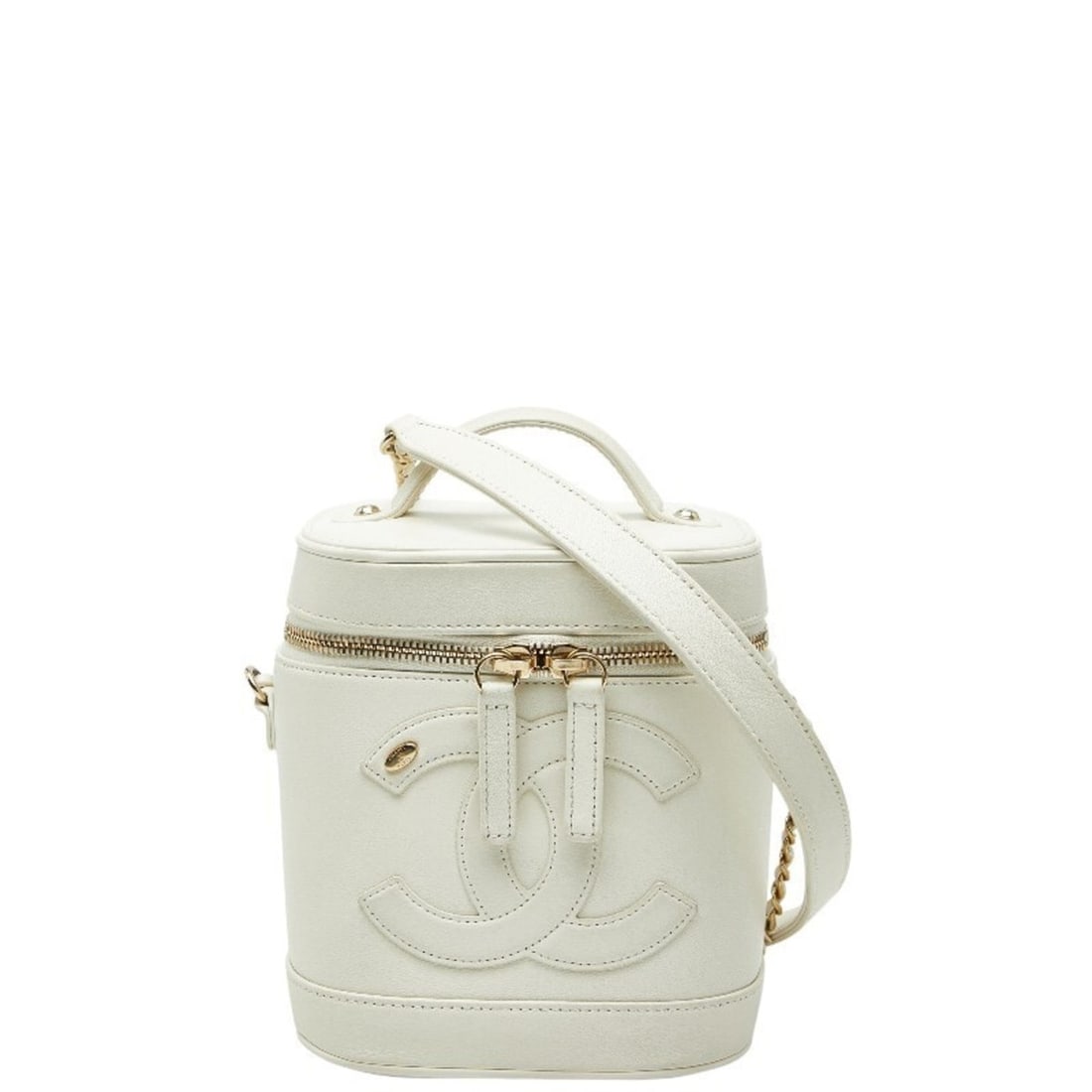 Chanel Coco Mark Vanity Bag Chain Shoulder White Gold Leather Women's CHANEL: --- Catalog ---Category: SizeSize (HxWxD): 15.5cm x 14.5cm x 12cm / 6.1'' x 5.7'' x 4.72''Category: DesignType: Shoulder bag, Vanity bagColor: Gold, WhiteGender: WomenMaterial: Leather Category: Gener