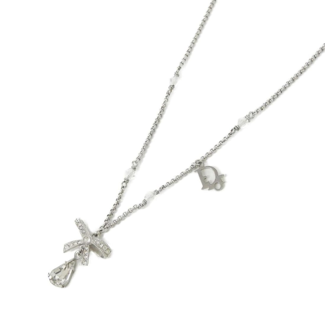 Christian Dior Necklace: --- Catalog ---Category: SizePendant Size: 20mm x 16mm / 0.78'' x 0.62''Neck Circumference: 38 cm - 44 cm / 14.96'' - 17.32''Category: DesignColor: Clear, SilverGender: WomenNecklace Type: