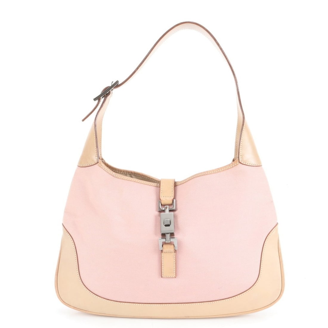 Gucci Jackie 001 3306 Leather Canvas Shoulder Bag/Handbag Pink Women's: --- Catalog ---Category: SizeSize (HxWxD): 22cm x 32cm x 3cm / 8.66'' x 12.59'' x 1.18''Strap Length: 48cm / 18.89''Category: DesignType: Handbag, Shoulder bagColor: PinkGender: WomenMaterial: Leather