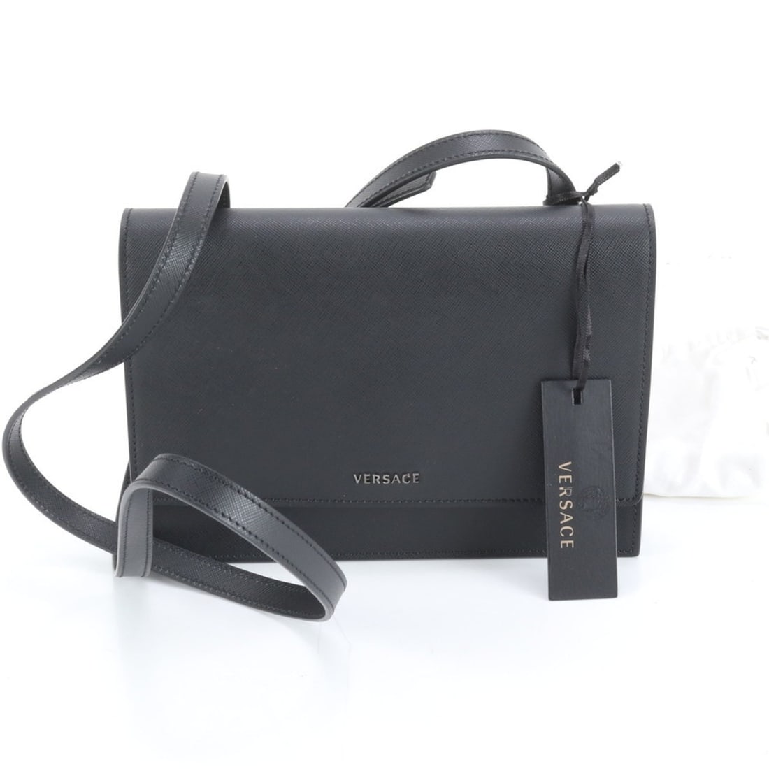 Versace leather shoulder bag, crossbody handbag, tote bag for women: --- Catalog ---Category: SizeSize (HxWxD): 17cm x 24cm x 4cm / 6.69'' x 9.44'' x 1.57''Strap Length: 123cm / 48.42''Category: DesignType: Handbag, Shoulder bag, Tote bagColor: BlackGender: WomenMateri