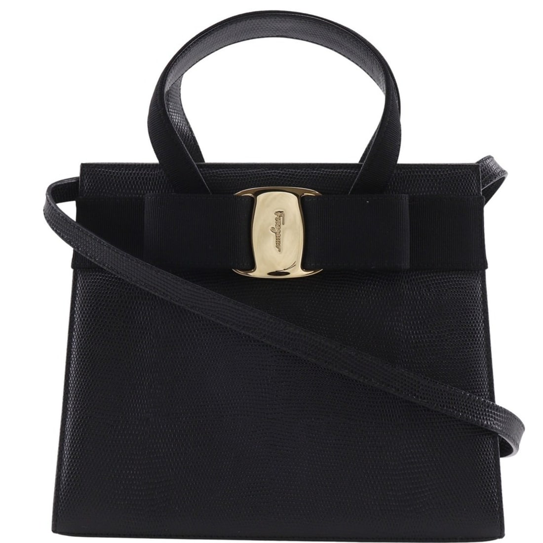 Salvatore Ferragamo Vara Ribbon Handbag, 2-Way Shoulder Bag, A21-4178, Embossed Leather, Black,: --- Catalog ---Category: SizeWeight: 600g / 1.32lb.Strap Drop: 49cm / 19.29''Handle Drop: 9.00cm / 3.54''Size (HxWxD): 21cm x 24.5cm x 10cm / 8.26'' x 9.64'' x 3.93''Category: DesignType: